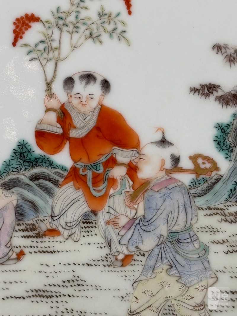 民国 粉彩婴戏图挂屏 - 图13
